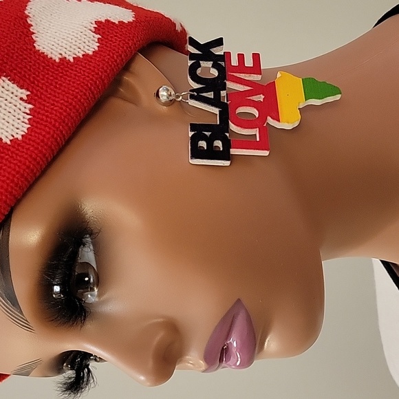 Ethnic Earrings, BLACK LOVE, 3" L x2.75 W" Beauty Colletion Brand - Picture 3 of 13